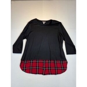 Woman's CB Established 1962 Black 3/4 Sleeve Plaid Tunic Top 1X